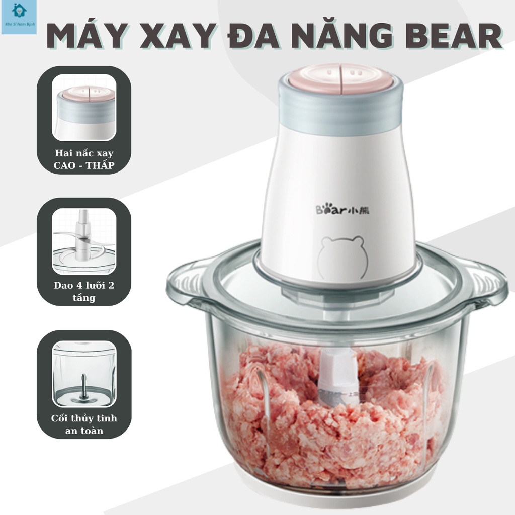 Máy xay thịt, xay rau củ quả - Máy xay đa năng Bear cối xay thủy tinh công suất 300W