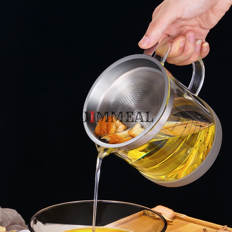 Ca Lọc Dầu, Bình Lọc Dầu Ăn Thủy Tinh Chịu Nhiệt Kèm Vỉ Lọc Inox 304 1000 1500ml Bình Lọc Cặn Dầu