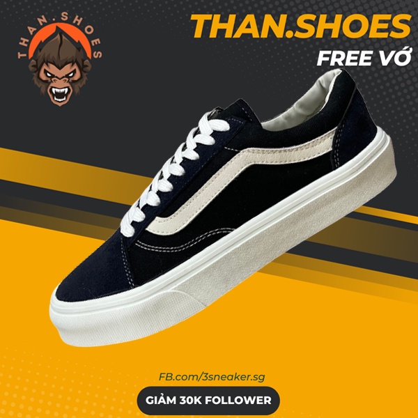 Giày Vans Old Skool Classic Black White, Vans Đen - Than.Shoes