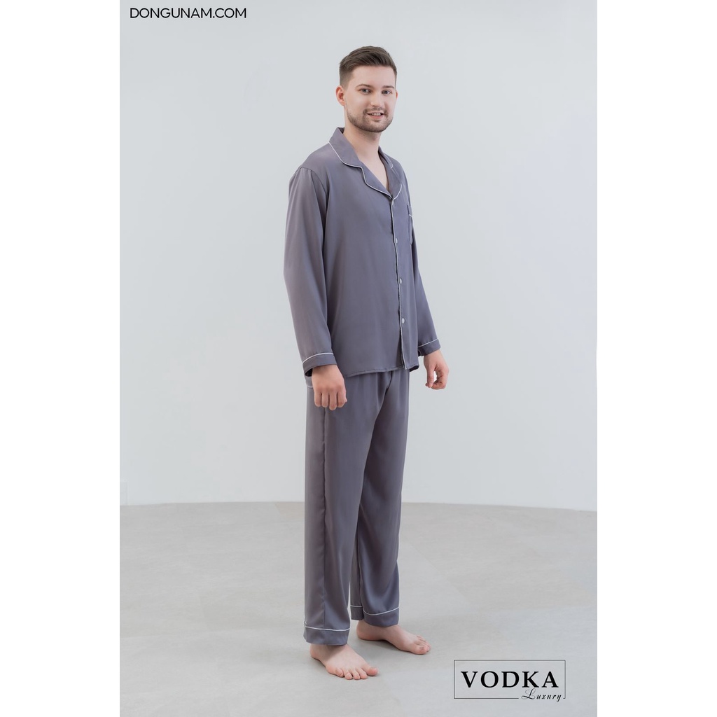 Đồ ngủ nam lụa mềm mại bộ đồ pijama nam lụa ngọc trai màu xám trơn cao cấp T16NT - VODKA LUXURY