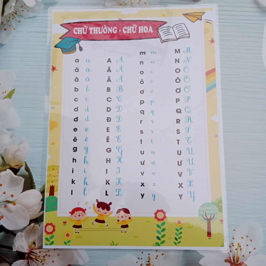Bảng chữ hoa chữ thường, kích thước a3, ép plastic bền đẹp.