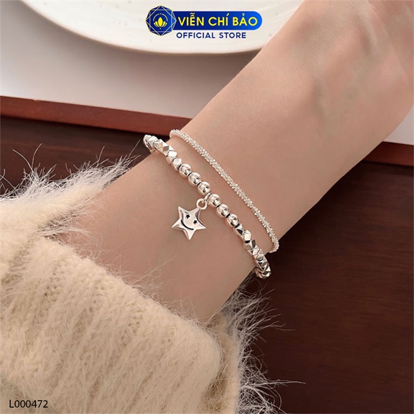 Lắc tay bạc nữ bi óng ánh 2 dây charm sao chất liệu bạc 925 thời trang phụ kiện trang sức Viễn Chí Bảo L000472