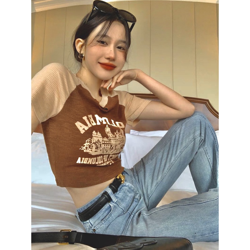 [SALE Hàng Mới Về] Áo croptop COLOMBIA phối tay HOTTREND - ENTYTY SHOP