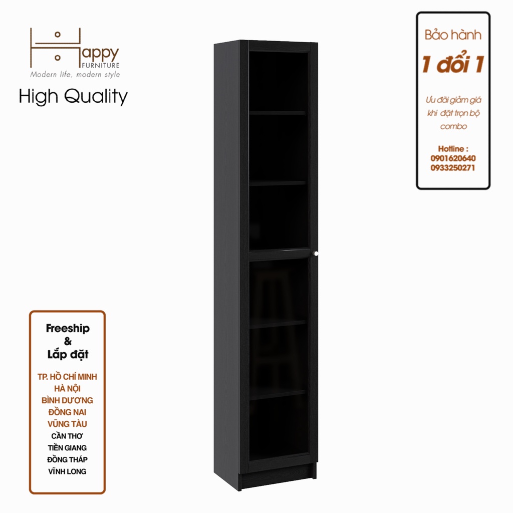 CATY, kệ sách 6 tầng cửa kính size nhỏ, 40cm x 30cm x 202cm (DxRxC), KSA_011