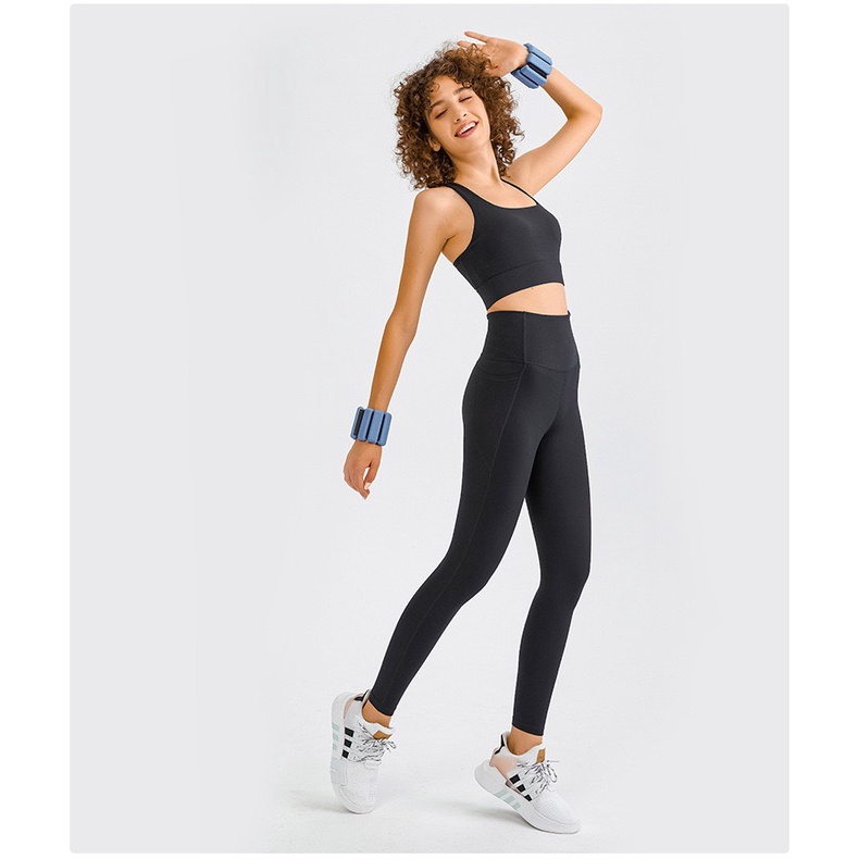 Set Bộ Tập Thể Thao Gym Outfit Áo bra lưng  cài và Quần legging Lulu có túi 2023