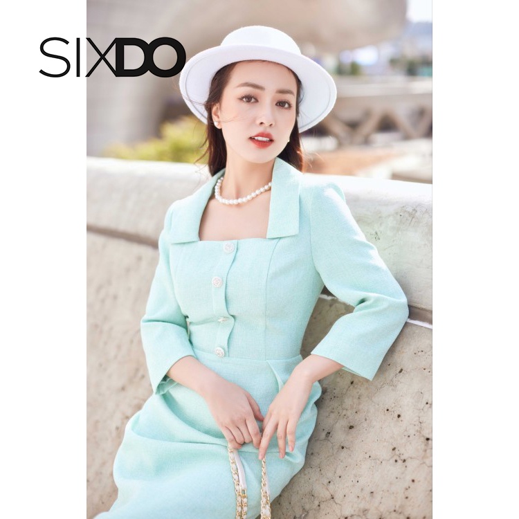 Đầm tweed đuôi cá xanh mint thời trang SIXDO (Mint Midi Tweed Dress)