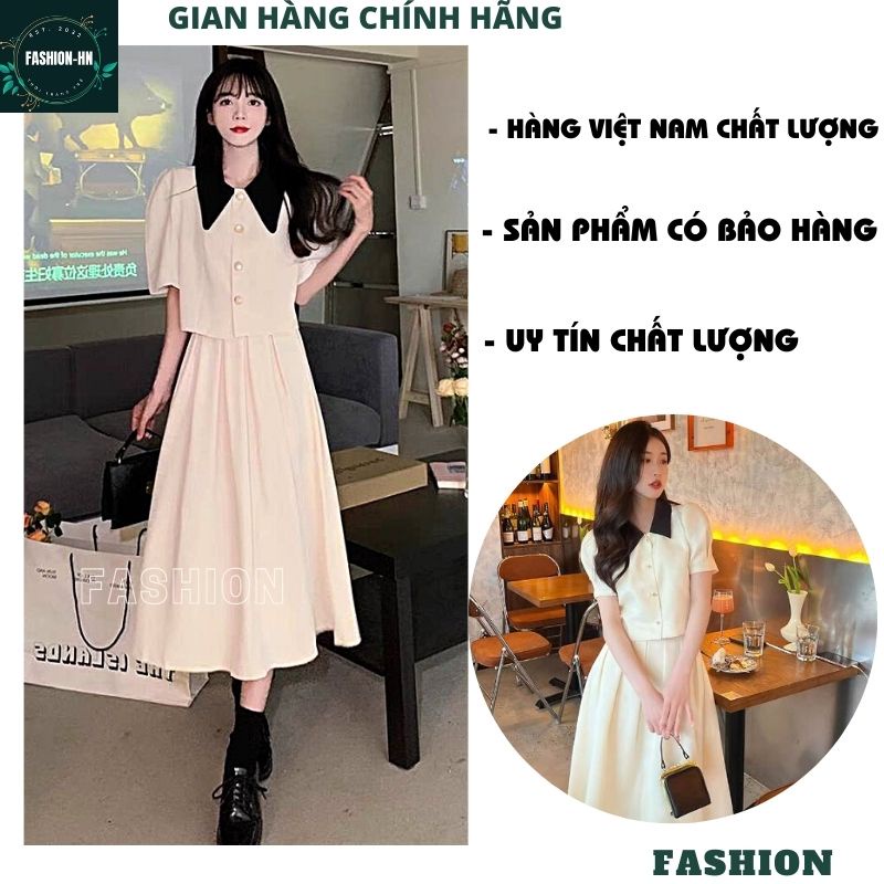 Sét váy nữ trắng xòe dáng dài và áo cộc tay bồng tiểu thư - Bộ chân váy sang chảnh ulzang - FASHION V86