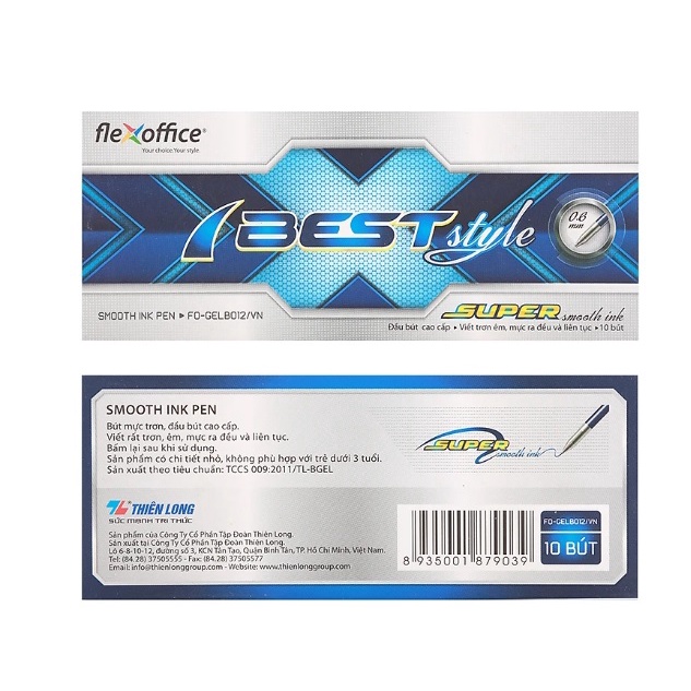 Bộ 10 Bút Gel B Flexoffice FO-GEL-B012 Màu Xanh