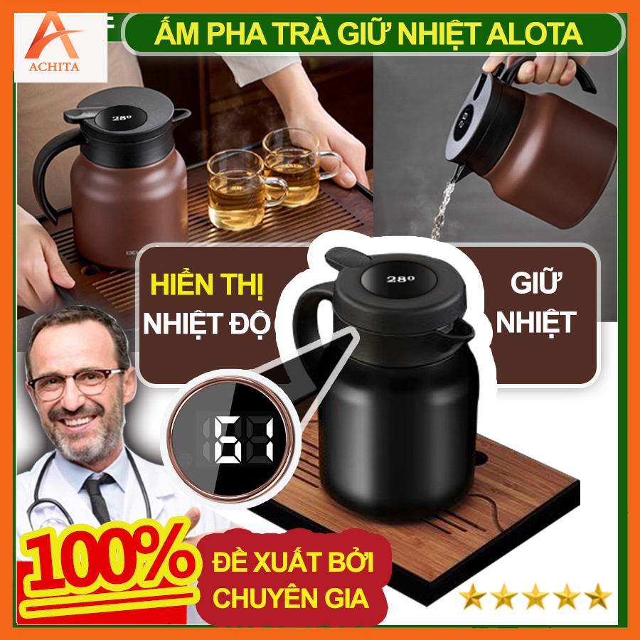 Ấm pha trà giữ nhiệt ALOTA A12 hiển thị nhiệt độ giúp tạo ra một ấm trà ngon bình pha trà giữ nhiệt dung tích 1000ml