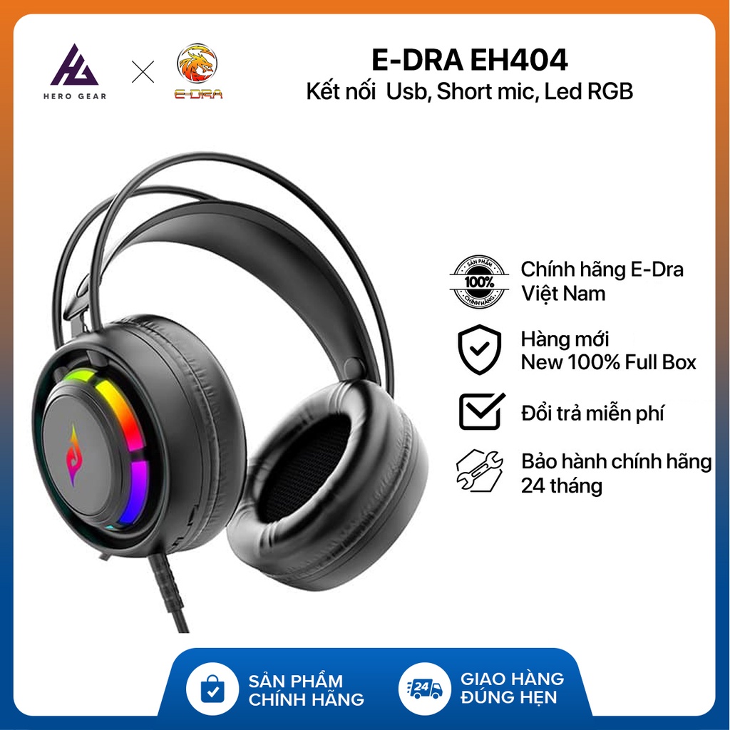 Tai nghe chơi game có dây chụp tai E-Dra EH404 - Giả lập âm thanh 7.1 - LED RGB - Kết nối Usb - Hàng