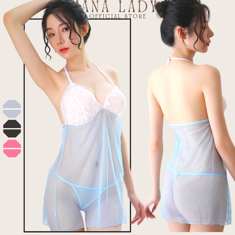 Váy ngủ nữ 2 dây xuyên thấu sexy gợi cảm Hanaladystore V525