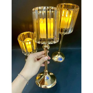 ✨ Bộ 3 Chân Nến Thanh Pha Lê Dài ✨ Sang Trọng, Đẳng Cấp Trang Trí Tiệc, Quán Bar, Nhà Hàng