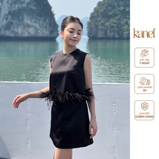 Set váy áo KANEL chân váy chữ A, áo sát nách nữ phối lông chân áo - S1592, áo sơ mi nữ sát nách 3 màu đen trắng ghi