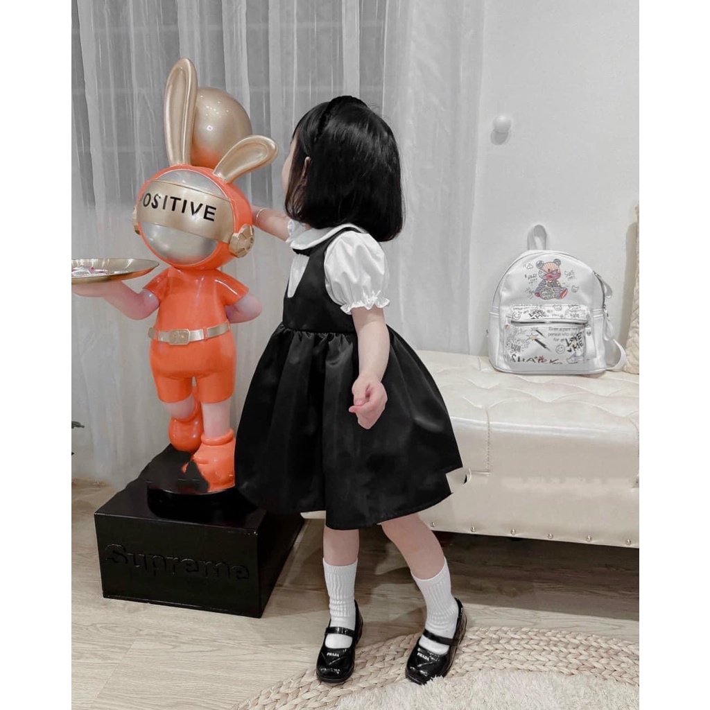 Set váy tacta đen + áo trắng bé gái