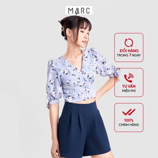 Áo kiểu nữ MARC FASHION crop cổ V cài nút nhấn nơ tay CBVH061121