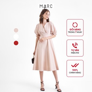 Đầm midi nữ MARC FASHION cổ tim tay liền nhún thun FALH093622