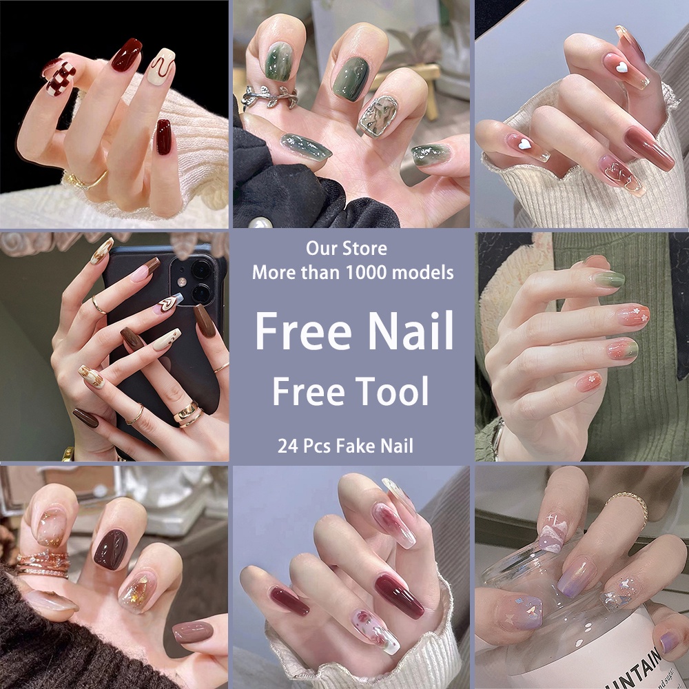 2022 trend YUKEHUI móng tay giả nail giả set 24 móng tay giả kem keo nails móng giả trong suốt móng giả ngắn