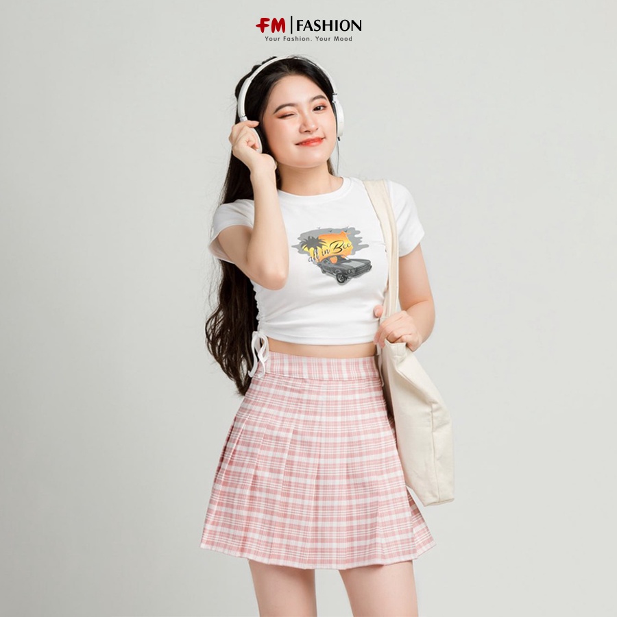 Chân váy xếp ly Tennis FM STYLE dáng ngắn xoè thiết kế hoạ tiết sọc caro nhiều màu sắc phong cách Hàn Quốc 23020481