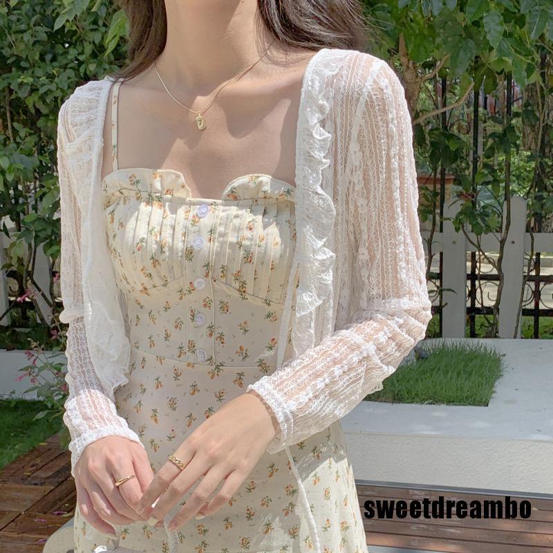 Áo Khoác Cardigan Tay Dài Chống Nắng Dáng Rộng Phối Ren Thời Trang Mùa Hè Cho Nữ