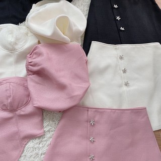Set cúp tay bồng chân váy phối đá 906