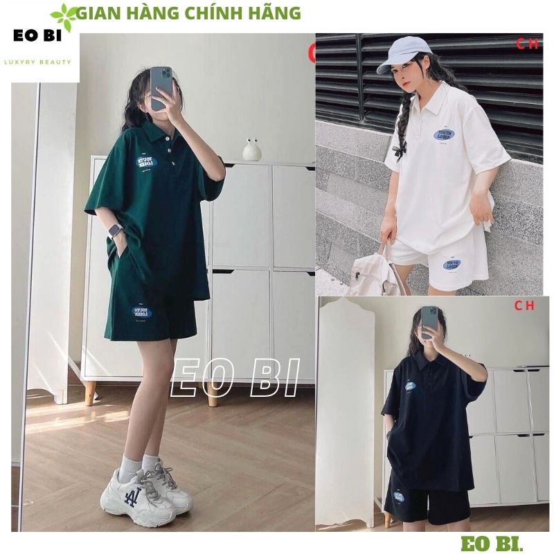 Set bộ đùi thể thao cổ sơ mi tay lỡ nam nữ unisex, Đồ bộ thun mặc nhà áo ngắn quần soc chất đẹp co giãn thoải mái - EOBI