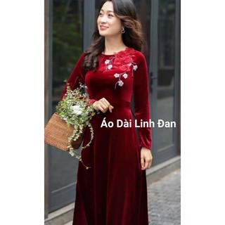 Áo dài vải nhung kết hoa sang trọng, quý phái - Áo Dài Linh Đan