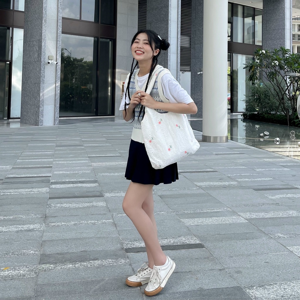 Túi vải xô thêu hoa cho nữ Pretty