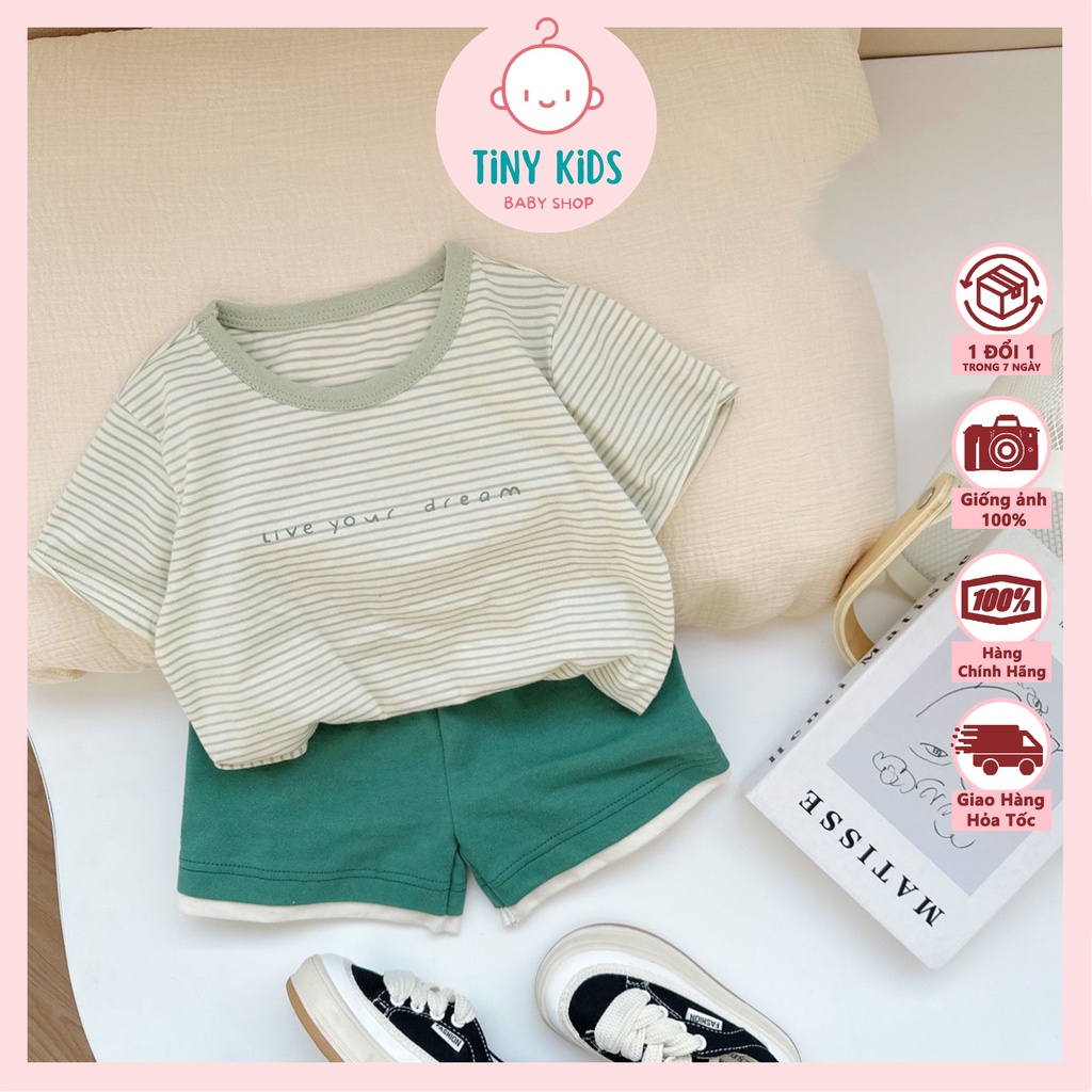 Bộ Quần Áo Phông Kẻ In Chữ Ngược Cho Bé, 100% Cotton Mềm Mại, Thoáng Mát, Thấm Hút Mồ Hôi Tốt - Tiny Kids Shop