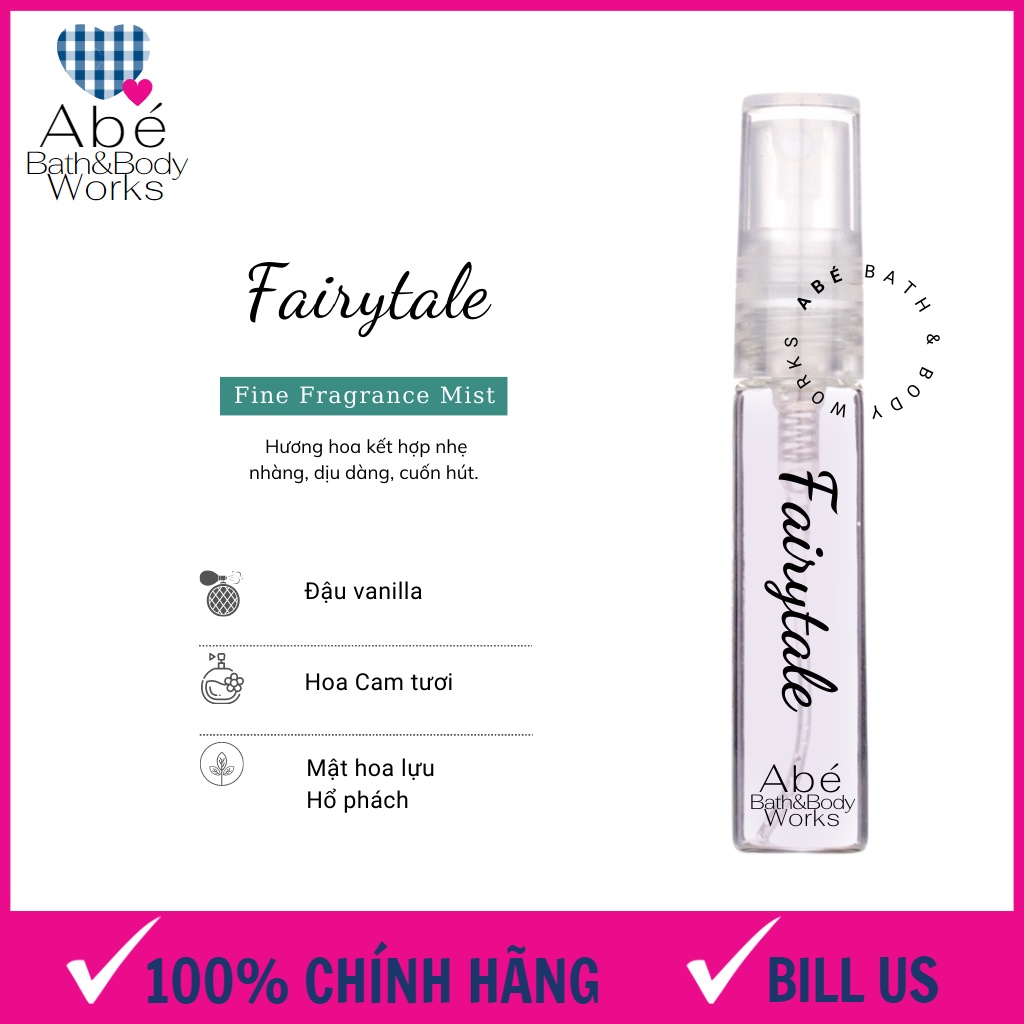 Xịt thơm toàn thân body mist BATH AND BODY WORKS chính hãng, body mist chiết 5ml.