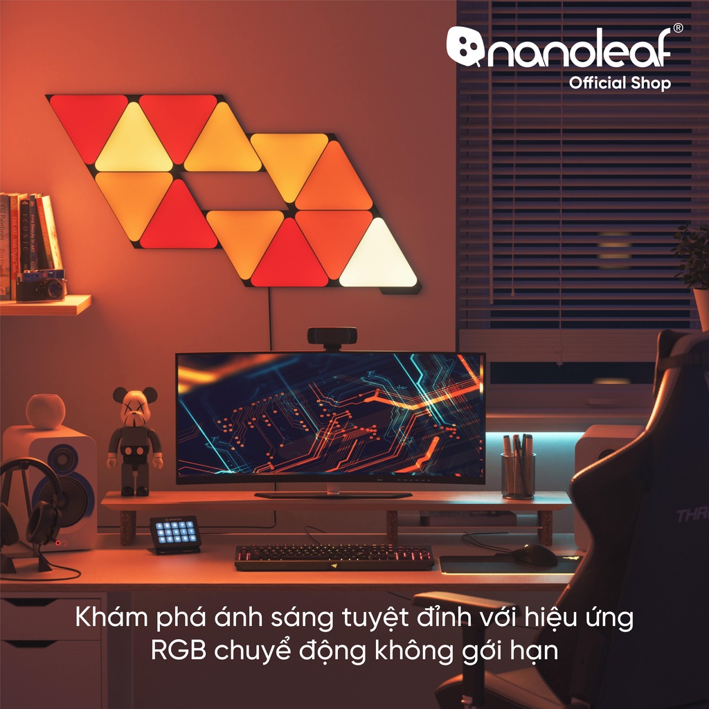 Đèn LED RGB lắp ghép thông minh Nanoleaf Shapes Ultra Black Tam Giác 3 ô đèn