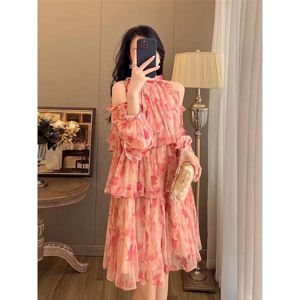 Đầm Voan hoạ tiết hoa hồng xinh xắn