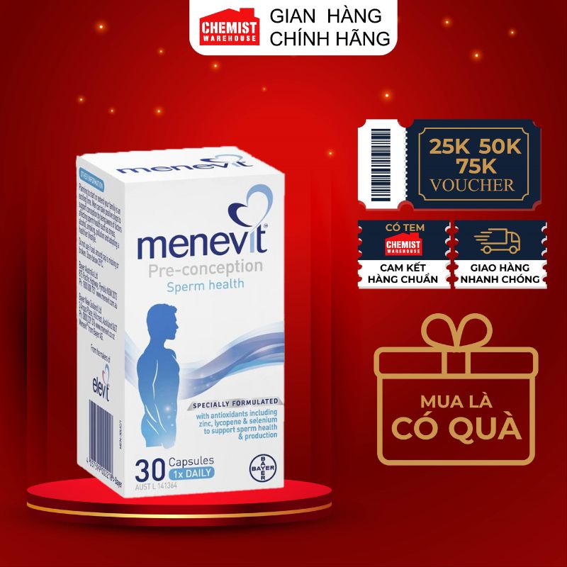 Viên Uống Menevit Úc hỗ trợ tăng chất lượng tinh trùng cho nam 30 viên Úc