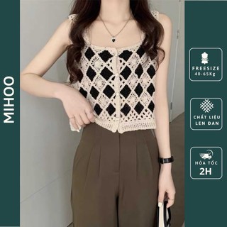 Áo hai dây kiểu nữ croptop đan móc hình trám, Áo hai dây lưới mix váy áo