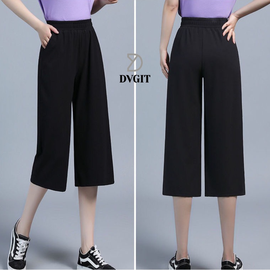 Quần Ống Rộng Nữ DVGIT Dáng Lửng Chất Liệu Thun Tăm Lạnh Màu Đen Mát Mịn Phù Hợp Đi Chơi Dạo Phồ Thời Trang Hàn Quốc | BigBuy360 - bigbuy360.vn