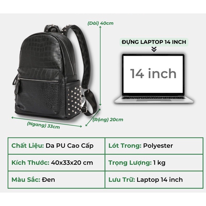 Balo da thời trang nam nữ balo da PU cao cấp chống nước cặp đi học đi chơi ulzzang balo đựng laptop 14 inh