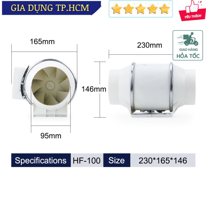 🆕 Quạt Thông Gió Hút Mùi Đường Ống Đa Năng Không Gây Ồn Hiệu Suất Cao HF100