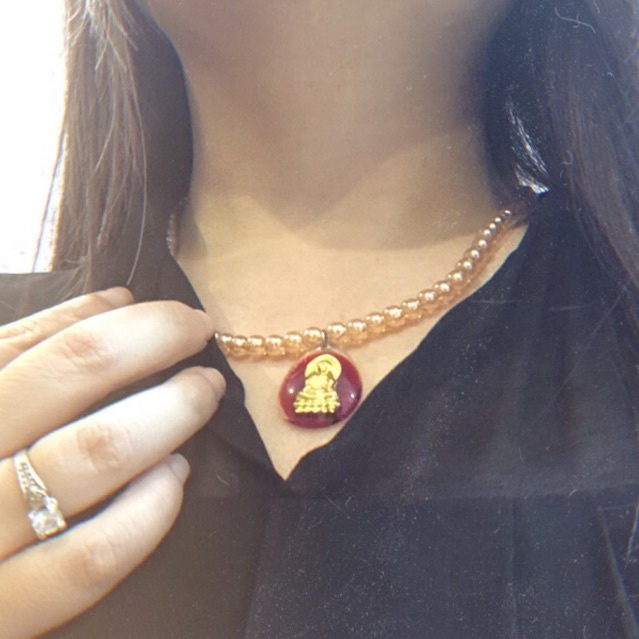 Vòng cổ hạt đá màu vàng phối mặt phật Quan Âm, dây chuyền đá phong thủy sang trọng, quý phái, bình an