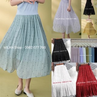 Chân váy dập ly chấm bi dáng dài trẻ trung Quảng Châu