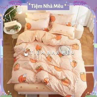 (Gia Sốc )Bộ Chăn Ga Gối Cotton 3D 80% Set 4 Món 2Vỏ gối ,drap ,vỏ chăn Cotton 80% Vịt Trắng Phối Đào Tiệm Nhà Mêu