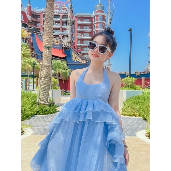 Đầm maxi đi biển cổ yếm hở lưng Briebrie chất liệu tơ gân,sang chảnh - 303 | BigBuy360 - bigbuy360.vn