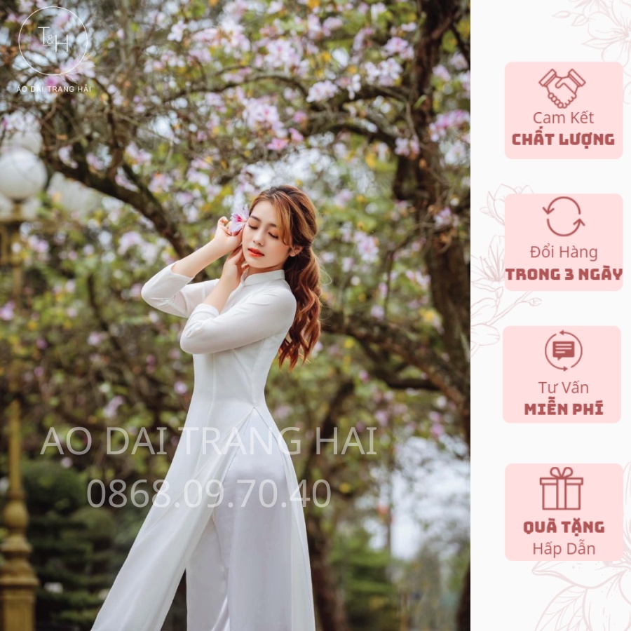 Áo dài trắng học sinh 4 tà chifon cổ truyền thống-Trang Hải
