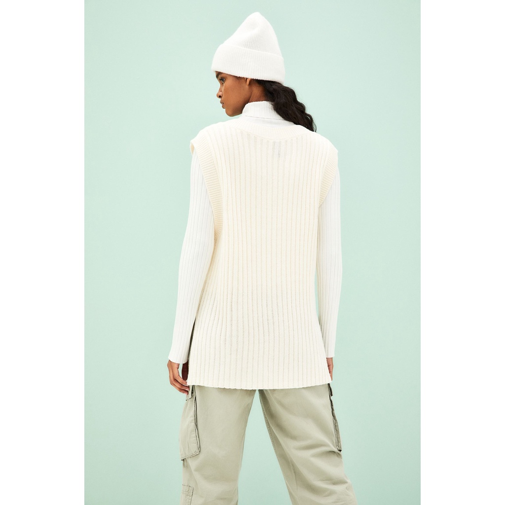 H&M Đức - Áo vest len dáng dài cổ V xẻ vạt màu be sale auth cao cấp new tag chính hãng có sẵn 1091782002 sát nách dài