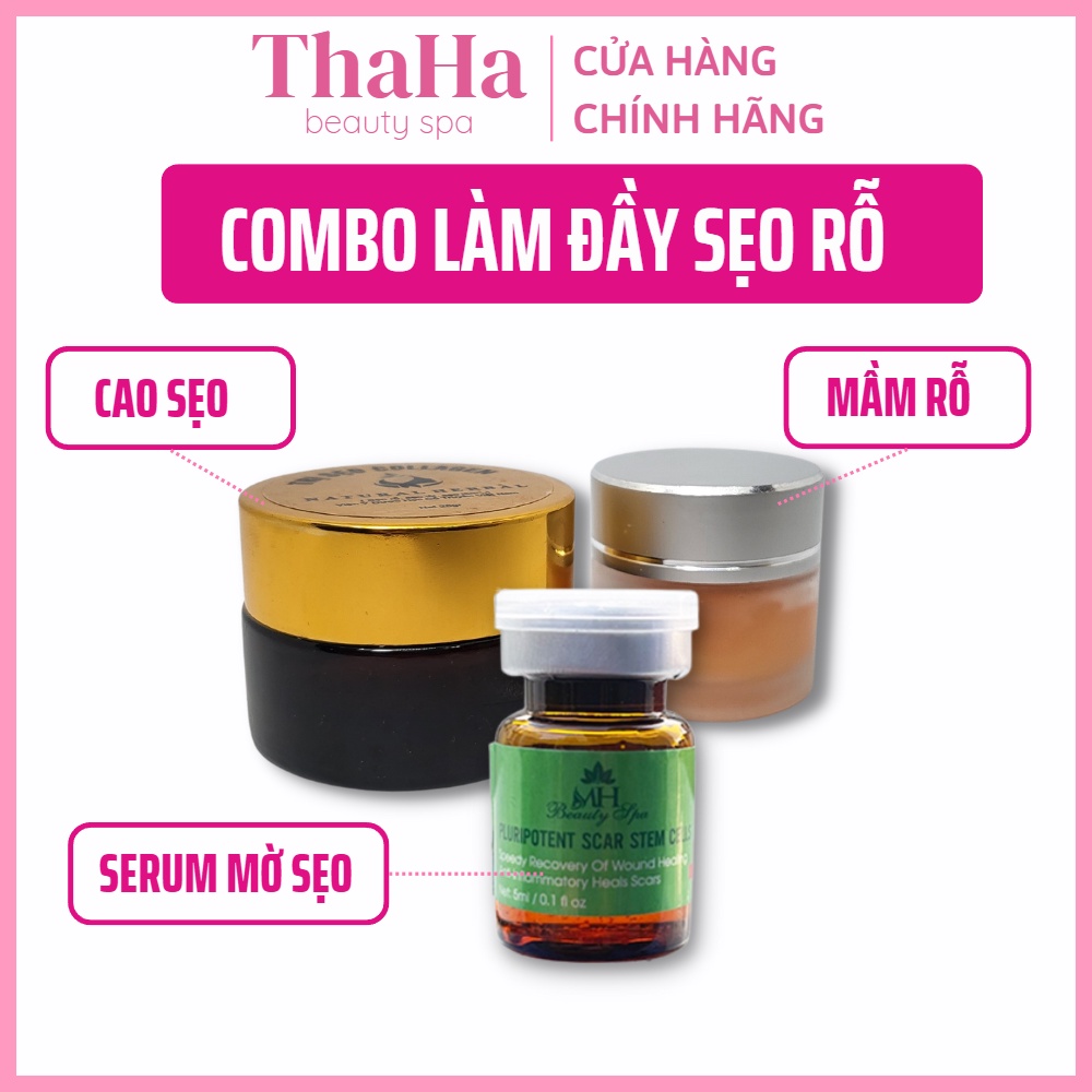 Combo làm đầy sẹo rỗ, Cao liền sẹo collagen MH Beauty Spa, Mầm rỗ MH Beauty Spa, Serum phục hồi sẹo