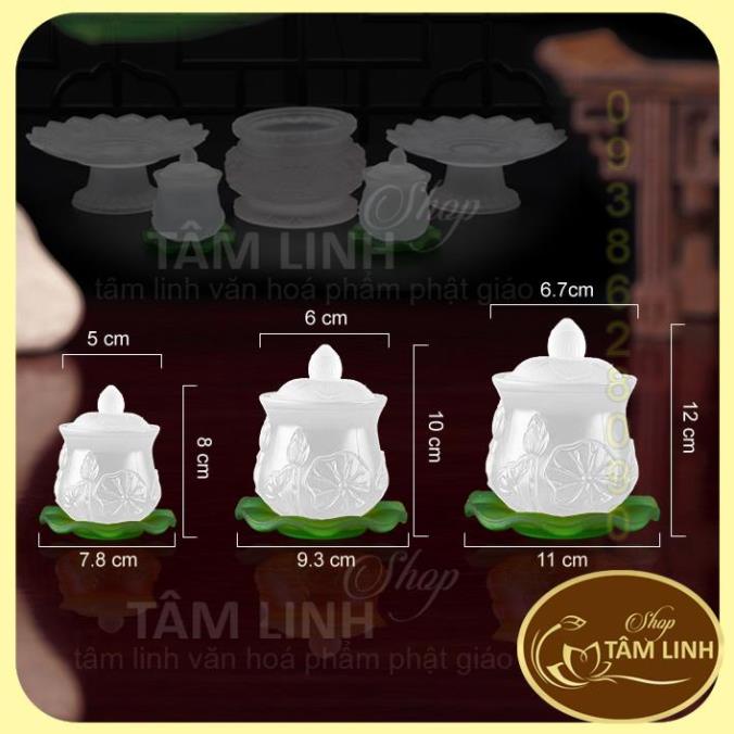 Chung Nắp Hoa Sen Lưu Ly Màu Trắng hàng đẹp