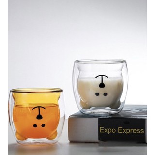 Ly thủy tinh, cốc thủy tinh hình gấu cute, ly thủy tinh 2 lớp chống nóng 250ml
