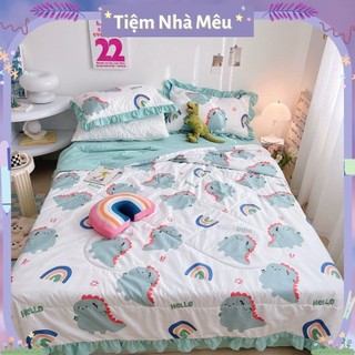 Bộ Chăn Chần Ga Gối 4 Món Cotton Đũi ✨m6/m8/2m -Tiệm Nhà Mêu✨Set Đũi Viền Bèo Dễ Thương Mềm Mịn Thoáng Mát Cao Cấp