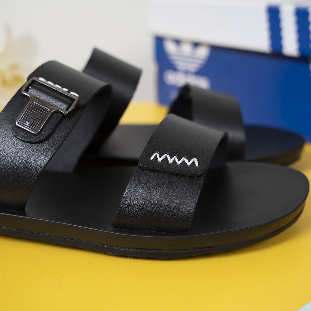 Dép nam quai ngang Polite - art da bò cao cấp 2 màu - BH 12 Tháng