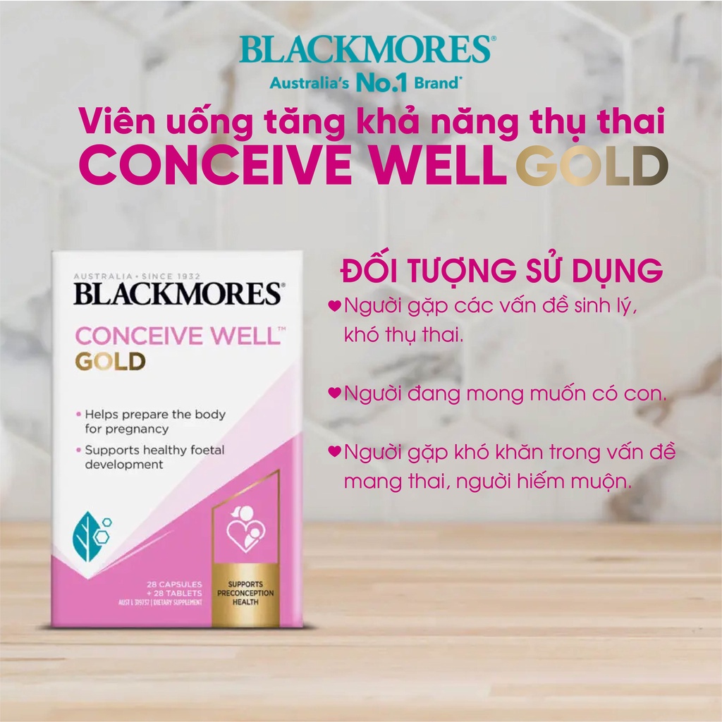 Viên uống tăng khả năng thu thai và Bổ Trứng Blackmores Conceive Well Gold 56 viên của Úc