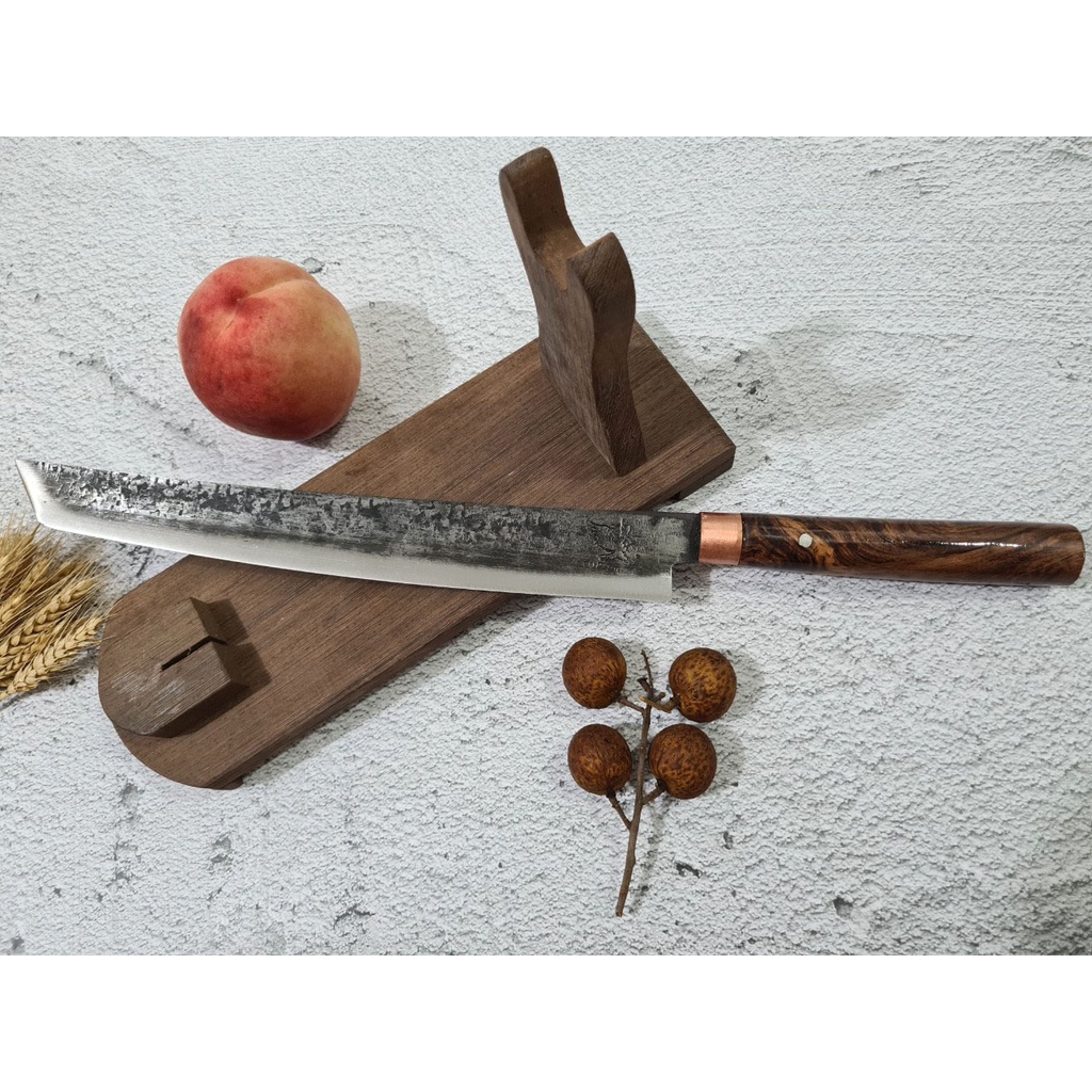 Dao bếp phúc sen, dao thái sashimi, mặt dập chìm hoa văn vân đá, cán gỗ cẩm chỉ -TOPCOMSHOP hàng chính hãng-N53