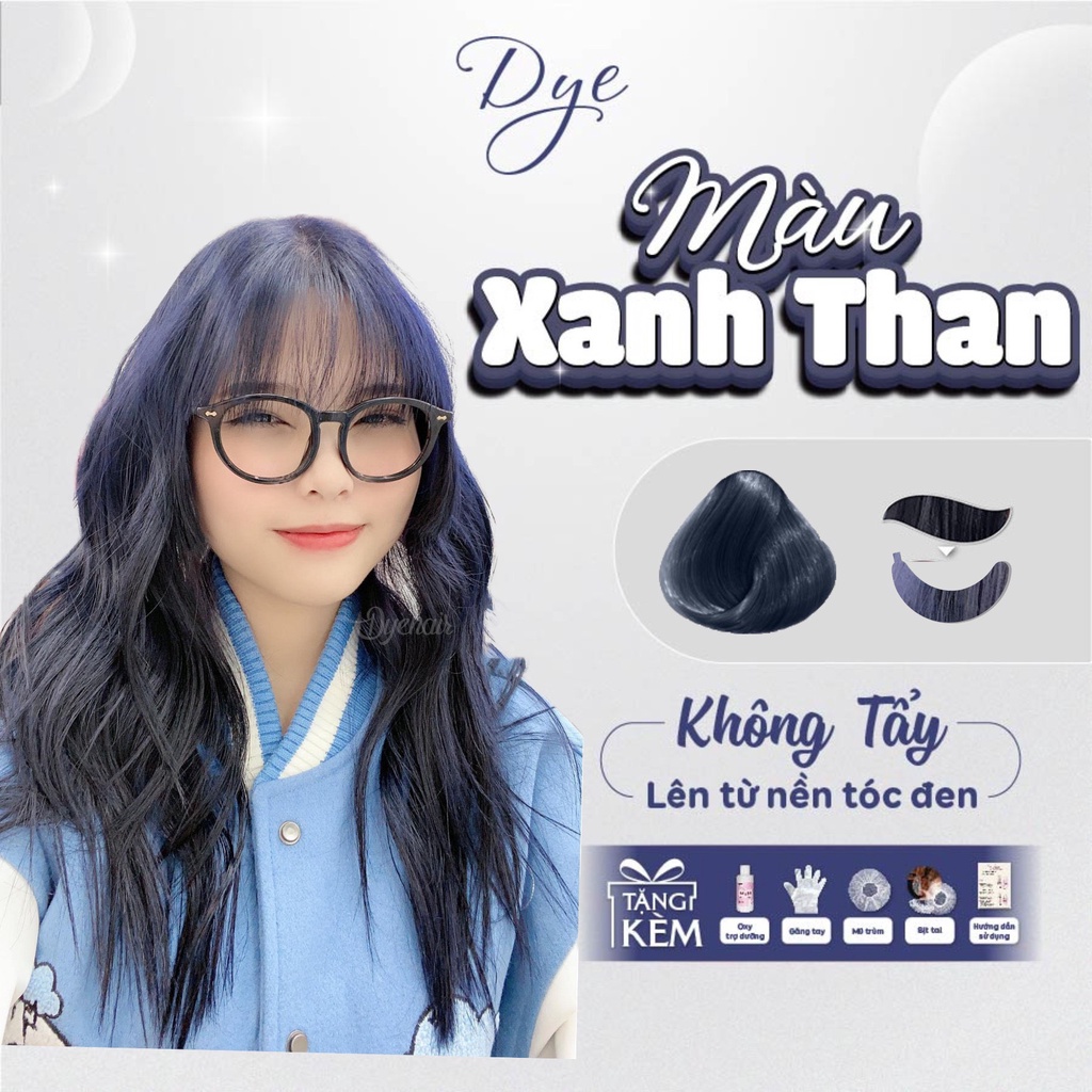 Thuốc nhuôm tóc, thuốc nhuộm tóc XANH THAN, DYE.HAIR, tặng kèm oxy trợ dưỡng và bao tay